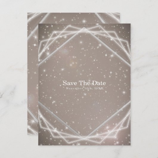 Elegant Sparkle Modern Geometric Save the Date Ankündigungspostkarte (Vorne/Hinten)