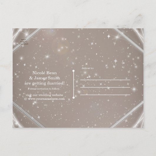 Elegant Sparkle Modern Geometric Save the Date Ankündigungspostkarte (Rückseite)