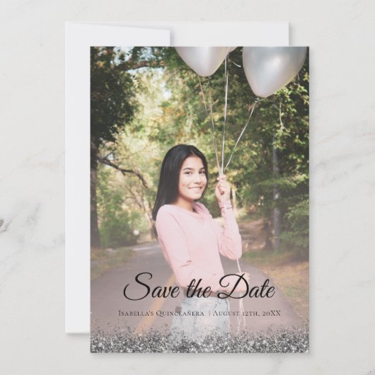 Elegant Sparkle Pink Quinceañera Save the Date (Vorderseite)