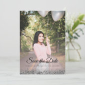 Elegant Sparkle Pink Quinceañera Save the Date (Stehend Vorderseite)