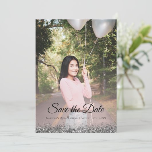 Elegant Sparkle Pink Quinceañera Save the Date (Stehend Vorderseite)