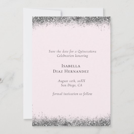 Elegant Sparkle Pink Quinceañera Save the Date (Rückseite)