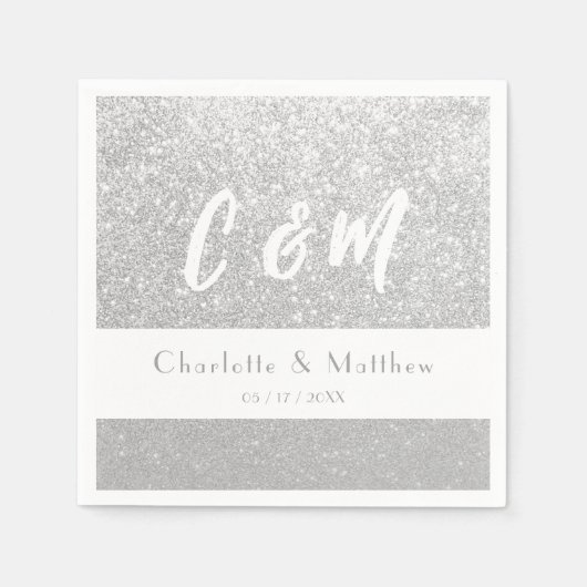 Elegant Sparkle Silver Glitzer Wedding Napkins Serviette (Vorderseite)