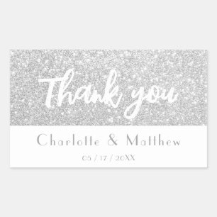 Elegant Sparkle Silver Glitzer Wedding Rechteckiger Aufkleber
