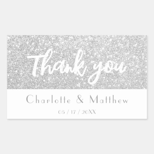 Elegant Sparkle Silver Glitzer Wedding Rechteckiger Aufkleber (Vorderseite)