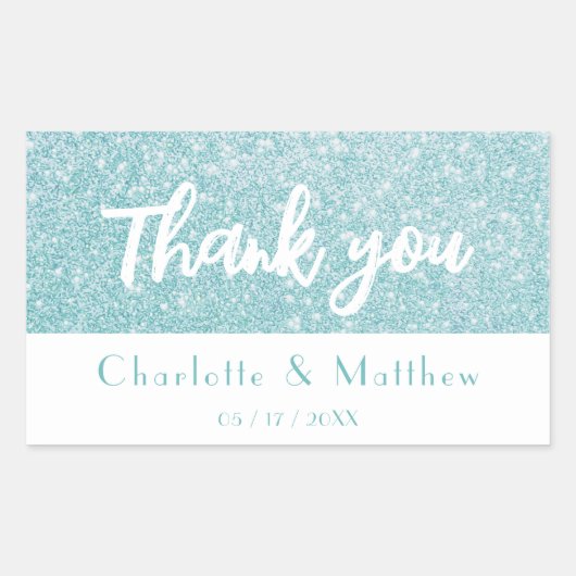 Elegant Sparkle Türkis Glitzer Wedding Rechteckiger Aufkleber (Vorderseite)