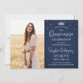 Elegant Sparkles Quinceañera 2 Photo Navy Blue Save The Date (Rückseite)