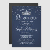 Elegant Sparkles Quinceañera Crown Navy Blue Magneteinladung (Vorne/Hinten)