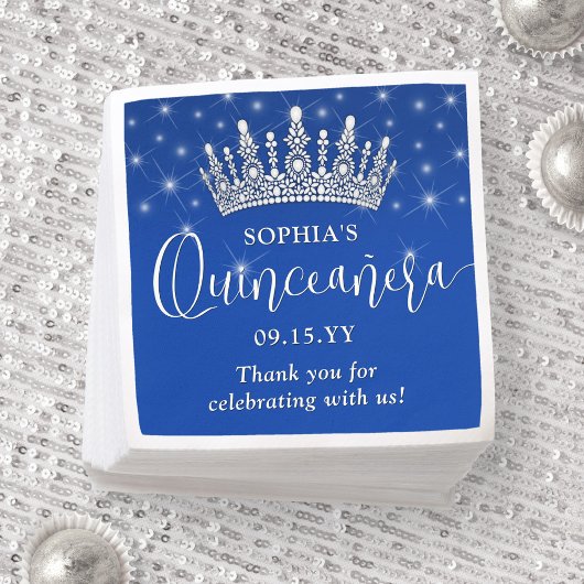 Elegant Sparkles Quinceañera Crown Royal Blue Serviette