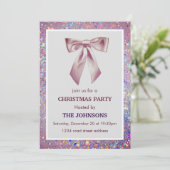 Elegant Sparkling Bow Christmas Party Invitation Einladung (Stehend Vorderseite)