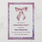 Elegant Sparkling Bow Christmas Party Invitation Einladung (Vorderseite)