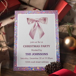 Elegant Sparkling Bow Christmas Party Invitation Einladung