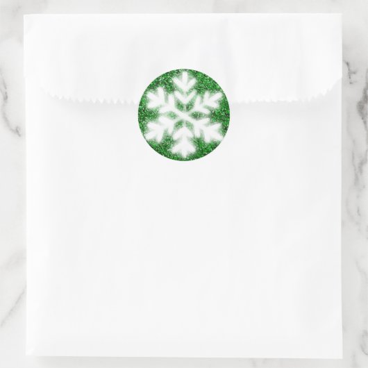 Elegant sparkling glitter green frosty snowflake runder aufkleber (Tasche)