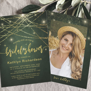 Elegant Sparkling Gold String Lights Bridal Shower Einladung