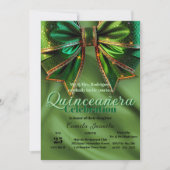 Elegant Sparkling Green Bow auf Satin Quinceañera Einladung (Vorderseite)