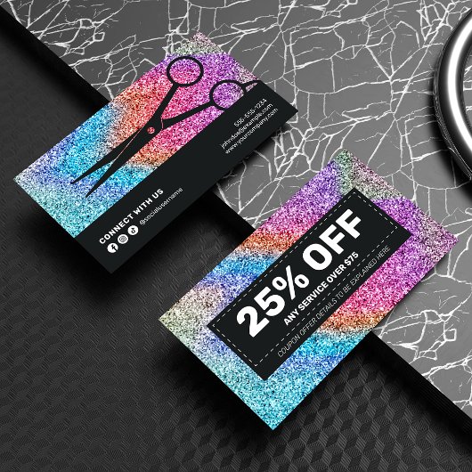 Elegant Sparkling Holographic Glitzer Hairstylist Rabattkarte