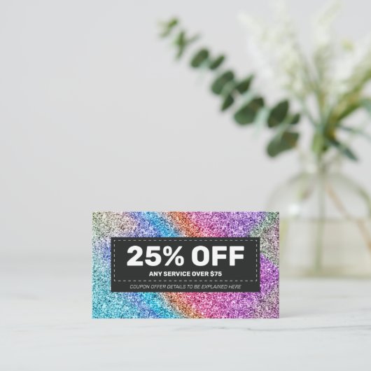 Elegant Sparkling Holographic Glitzer Hairstylist Rabattkarte (Stehend Vorderseite)