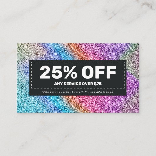 Elegant Sparkling Holographic Glitzer Hairstylist Rabattkarte (Vorderseite)