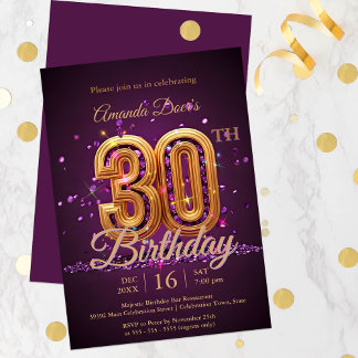 Elegant Sparkling Lila und Gold 30. Geburtstag Einladung