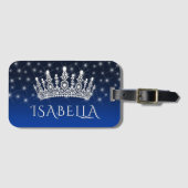 Elegant Sparkly Crown & Stars Royal Blue Monogram Gepäckanhänger (Vorderseite (Horizontal))