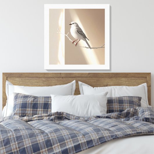 Elegant Sparrow Bird Wall Art Print – Minimalist Leinwanddruck (Insitu (Schlafzimmer))