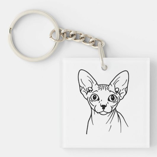Elegant Sphynx Cat Line Art Schlüsselanhänger (Vorderseite)