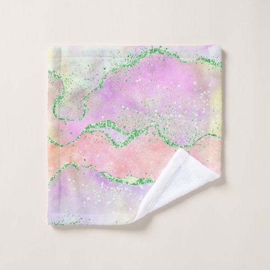 Elegant Spring Agate | Spielende Imitate Grüner Gl Badhandtuch Set (Waschlappen)