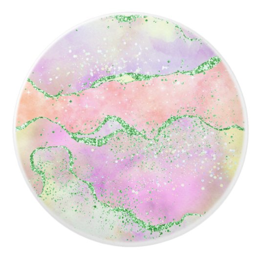 Elegant Spring Agate | Spielende Imitate Grüner Gl Keramikknauf (Vorderseite)