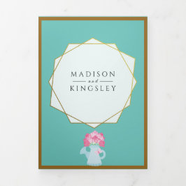 ELEGANT SPRING Aquamarine Hochzeitsfab Dreifach Gefaltete Einladung