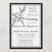 Elegant Spring Blossoms Black White Formal Wedding Einladung (Vorderseite)