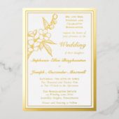 Elegant Spring Blossoms Gold White Formal Wedding Folieneinladung (Vorderseite)