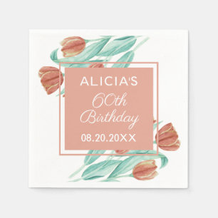 Elegant Spring Brown Tulip 60. Geburtstag Serviette