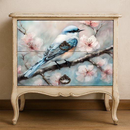 Elegant Spring Cherry Blossom Bluebird Decoupage Seidenpapier