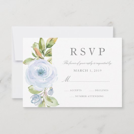 Elegant Spring Floral Dusty Blue Wedding RSVP (Vorderseite)