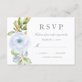 Elegant Spring Floral Dusty Blue Wedding RSVP Karte