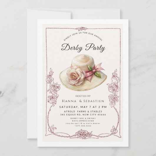 Elegant Spring Hat Garden Party Invitation Einladung (Vorderseite)