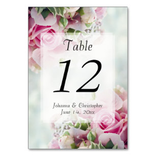 Elegant Spring Pink Roses on Teal Floral Wedding Tischnummer