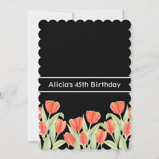 Elegant Spring Red Tulip Flora Black 45. Einladung (Rückseite)