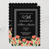 Elegant Spring Red Tulip Flora Black 45. Einladung (Vorne/Hinten)