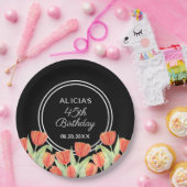 Elegant Spring Red Tulip Flora Black 45. Pappteller (Party)