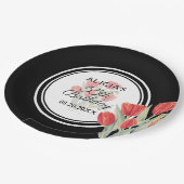 Elegant Spring Red Tulip Flora Black 55. Geburtsta Pappteller (Schrägansicht)