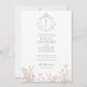 Elegant Spring Summer Wildflowers Crest Wedding Einladung (Vorderseite)
