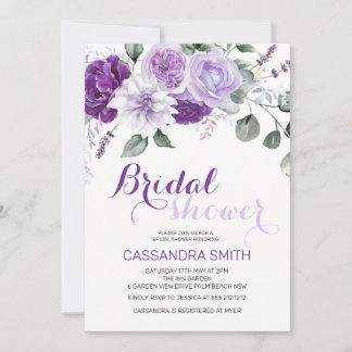 Elegant Spring Violet Floral Bridal Shower Einladung