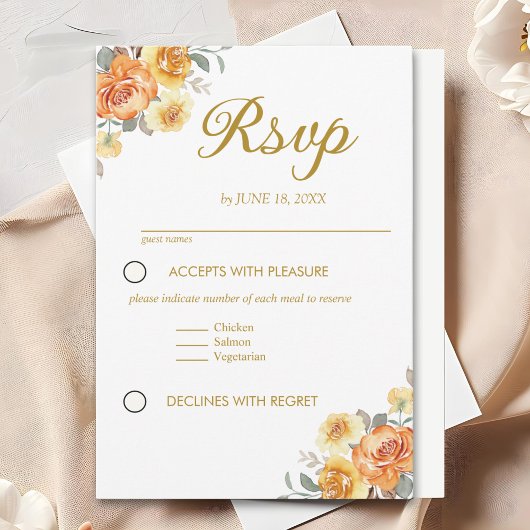 Elegant spring Wedding with tangerine flowers RSVP Karte