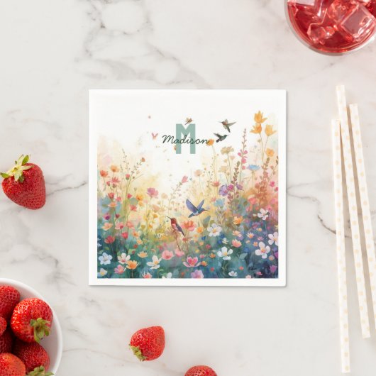 Elegant Spring Wildflower Rose Garden Birds Serviette (Beispiel)