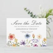 Elegant Spring Wildflowers with Photo Back Save The Date (Stehend Vorderseite)