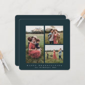 Elegant Square Triple Foto Happy Thanksgiving Karte (Vorderseite/Rückseite Beispiel)