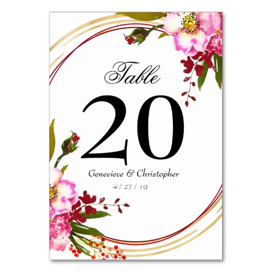 Elegant SquareBoho Blush PInk Floral Gold Wedding Tischnummer (Vorderseite)