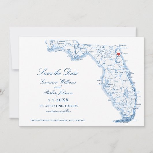 Elegant St. Augustine Florida Wedding Navy Karte (Vorderseite)