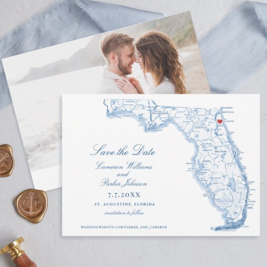 Elegant St. Augustine Florida Wedding Navy Karte